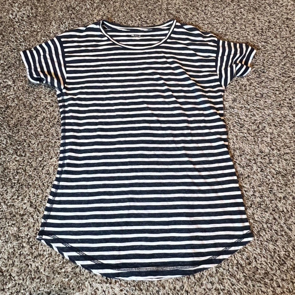 Madewell Womens Navy Blue White Striped Short Sleeve Crew Neck Tee E7709 XS